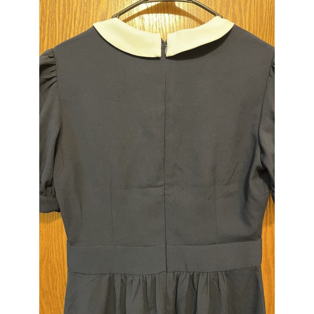 Alexia Admor NWT Navy Blue Contrast Collar Puff Sleeve Midi Dress Size 8 Vintage - Picture 11 of 15